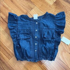 GAP Blue Denim Blouse with Ruffled Sleeves